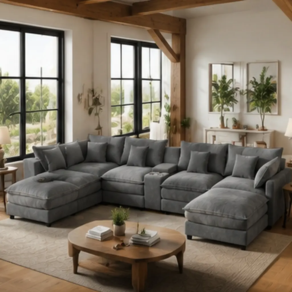 ARCH 145" U Shaped Cloud Couch Sectional, Oversized Dark Grey Chenille Modular Sofa, Large Comfy Fluffy 6 Seat Sectional Sofa Set with Central Console USB Port, Pillow Top Arms, Wood Frame, Living Room Furniture, DARK GREY Color Options, Easy Rearrangemen