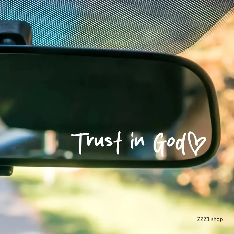 Christian Trust in God Mirror Decal Religious Inspirational Vinyl Sticker Motivational Car Rearview Laptop Quotes for Faithful Daily Blessing