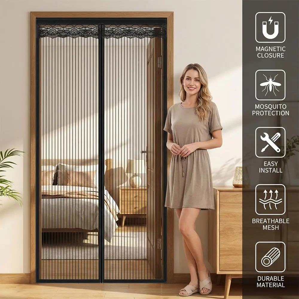 【Summerfinds】Mesh Mosquito Door Curtain, Breathable Magnetic Closure Door Curtain, Outdoor Screen Fence, Easy To Clean