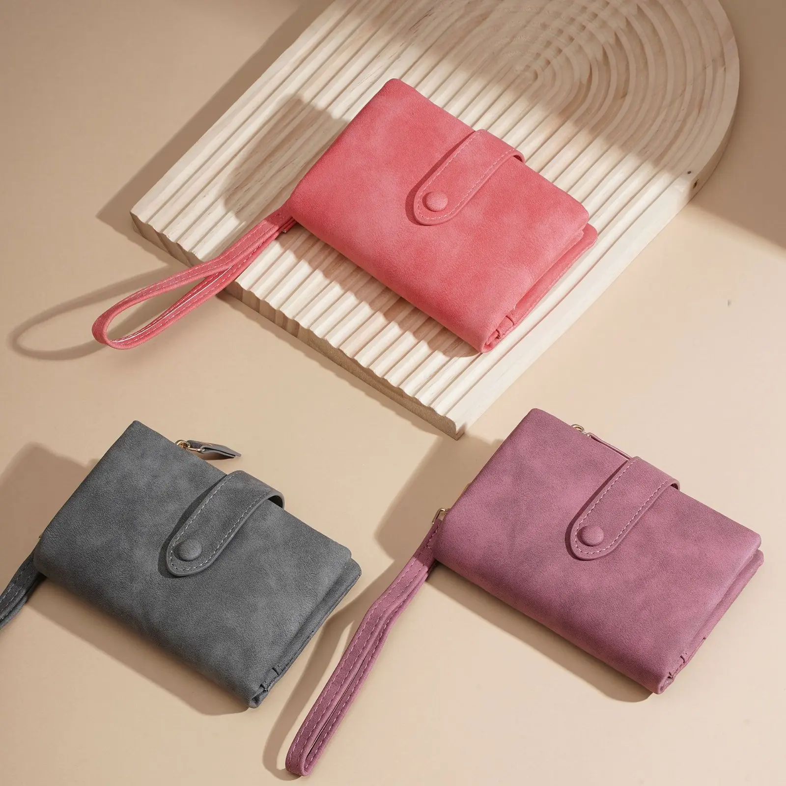 Women's Vintage Suede Leather Wallet - Large-Capacity Multi-Slot Clutch Purse with Wristlet Strap, Dual Zipper for Camping, Hiking, Daily Carry