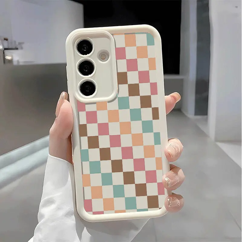 Soft Colorful Checkerboard Pattern Phone Case, Matte Non-Slip TPU + Silicone Shockproof Phone Case | Unisex Classic Material | Multi-Model Compatible for Samsung Galaxy S26 S25 S24 S23 S22 S21 Ultra Plus FE A13 A14/15/16/17/33/34/35/36/52/53/54