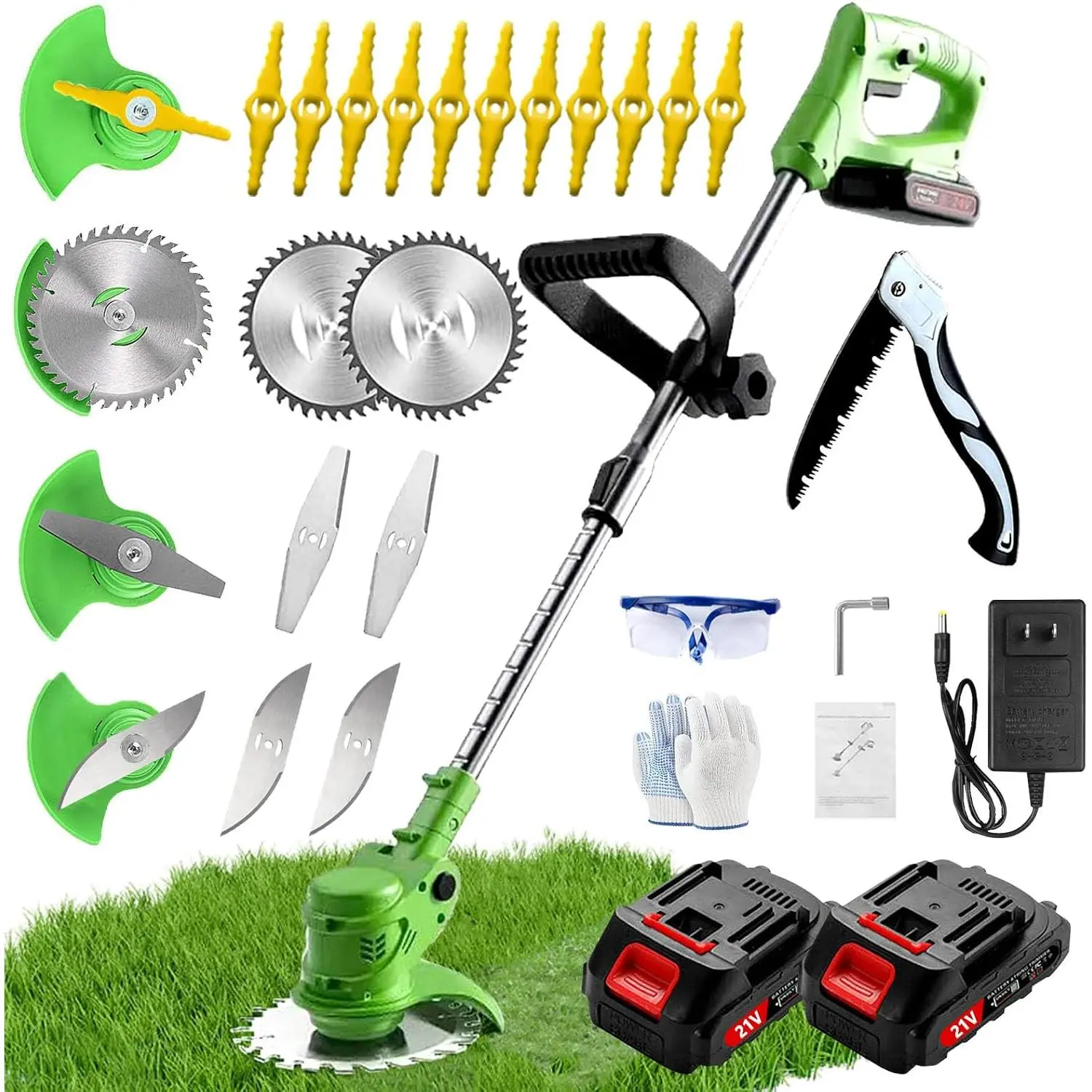 Weed Wacker,   Weed Wacker with 2 X 21V 2000mAh , Electric String Trimmer, 3 in 1 Lightweight Grass String Trimmer Brush , Stringless Weed Trimmer for  Gardens