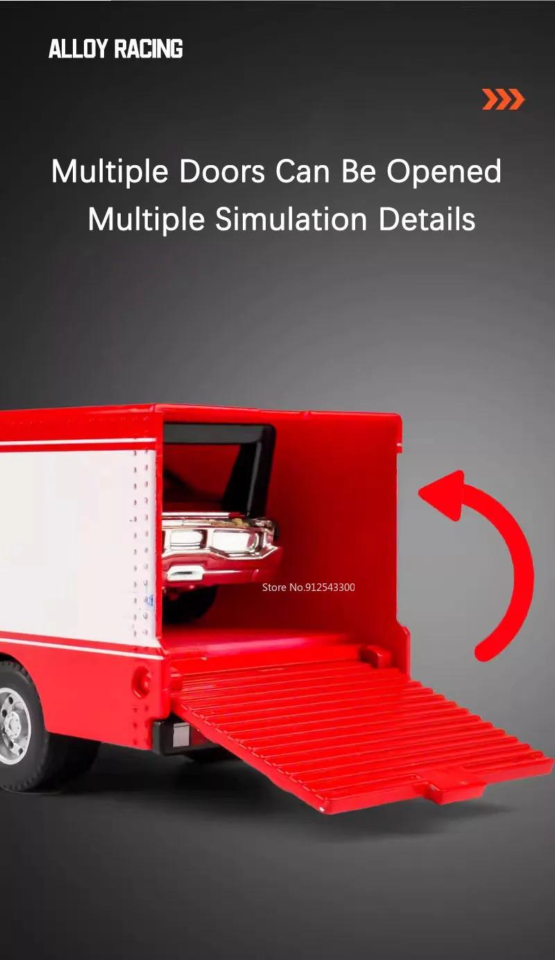 Scale 1:64 Container Alloy Trailer Model Toy Car Diecast Metal Movable Joint Pull Back Rescue Engineering Vehicles Gifts for Kid