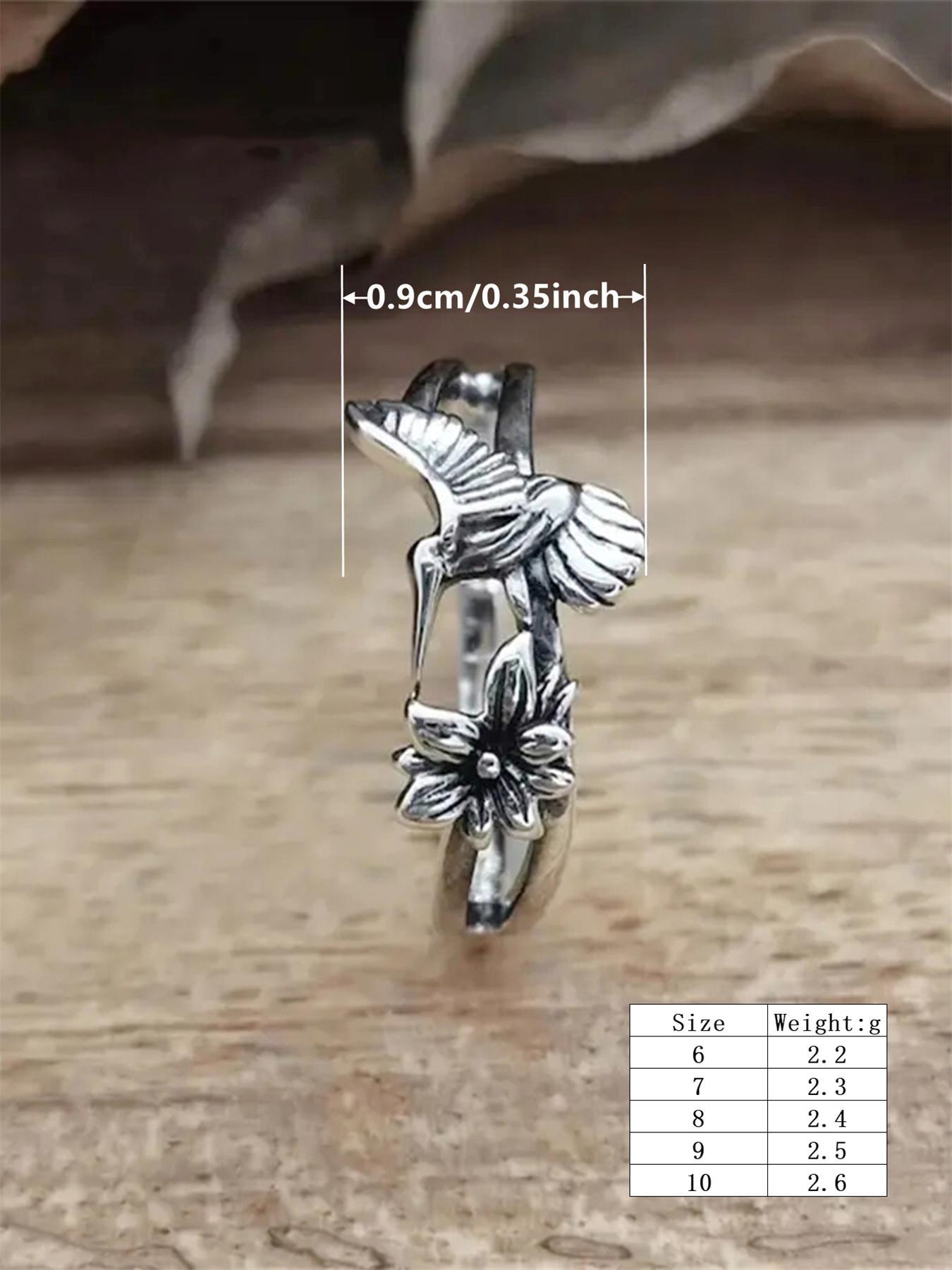 925 Sterling Silver 925 Sterling Silver Cute Bird Design Ring, Wedding Engagement Anniversary Jewelry for Party, Daily Clothing Decor, for Birthday Gift Hummingbird Ring