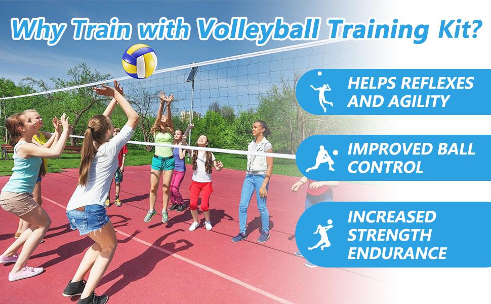 Upgraded Volleyball Training Equipment Aid, Premium Solo Practice Trainer for Serving, Setting, Spiking & Arm Swing, Perfect volleyaball Trainer kit for Beginners & Pro, Perfect Volleyball Gift.