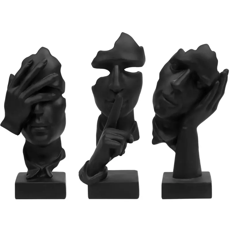 3pcs Thinker Resin Statue Set, Three Wise Monkeys "See No Evil, Hear No Evil, Speak No Evil" Abstract Art Figurines, Decorative Statues, Modern Home Office Bookshelf Desk Decor