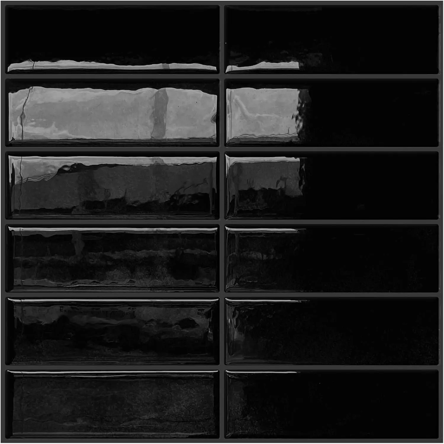 Black Peel and Stick Backsplash Tiles for Kitchen Wall 10-Sheet | Self Adhesive,Vertical,Sticky,Rectangle,for Bathroom,Laundry,Sink,12"×12"