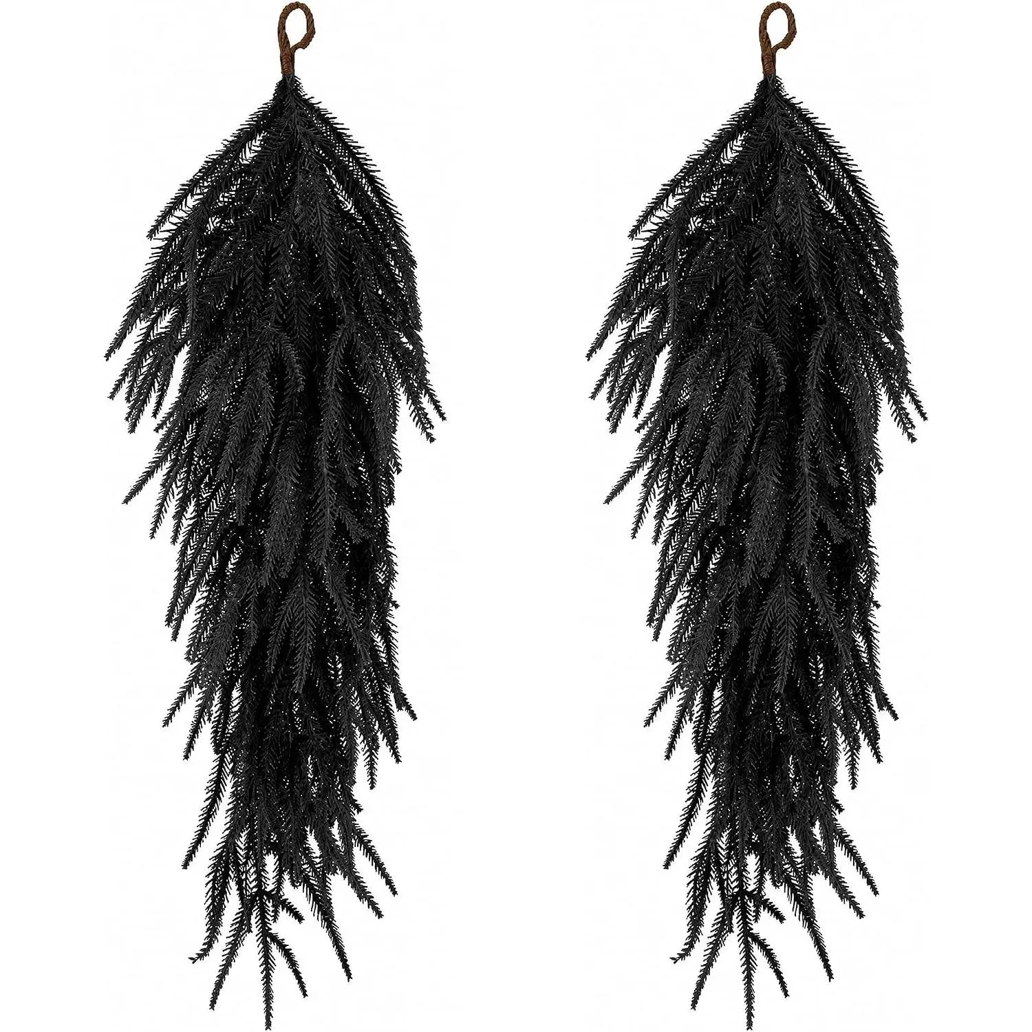 2 Pack 28'' Extra Length Halloween Black Teardrop Swag, Gothic Pine Needle Norfolk Door Swag, High-End Decoration for Porch Pillars Mantle Windows Wall Home Decor