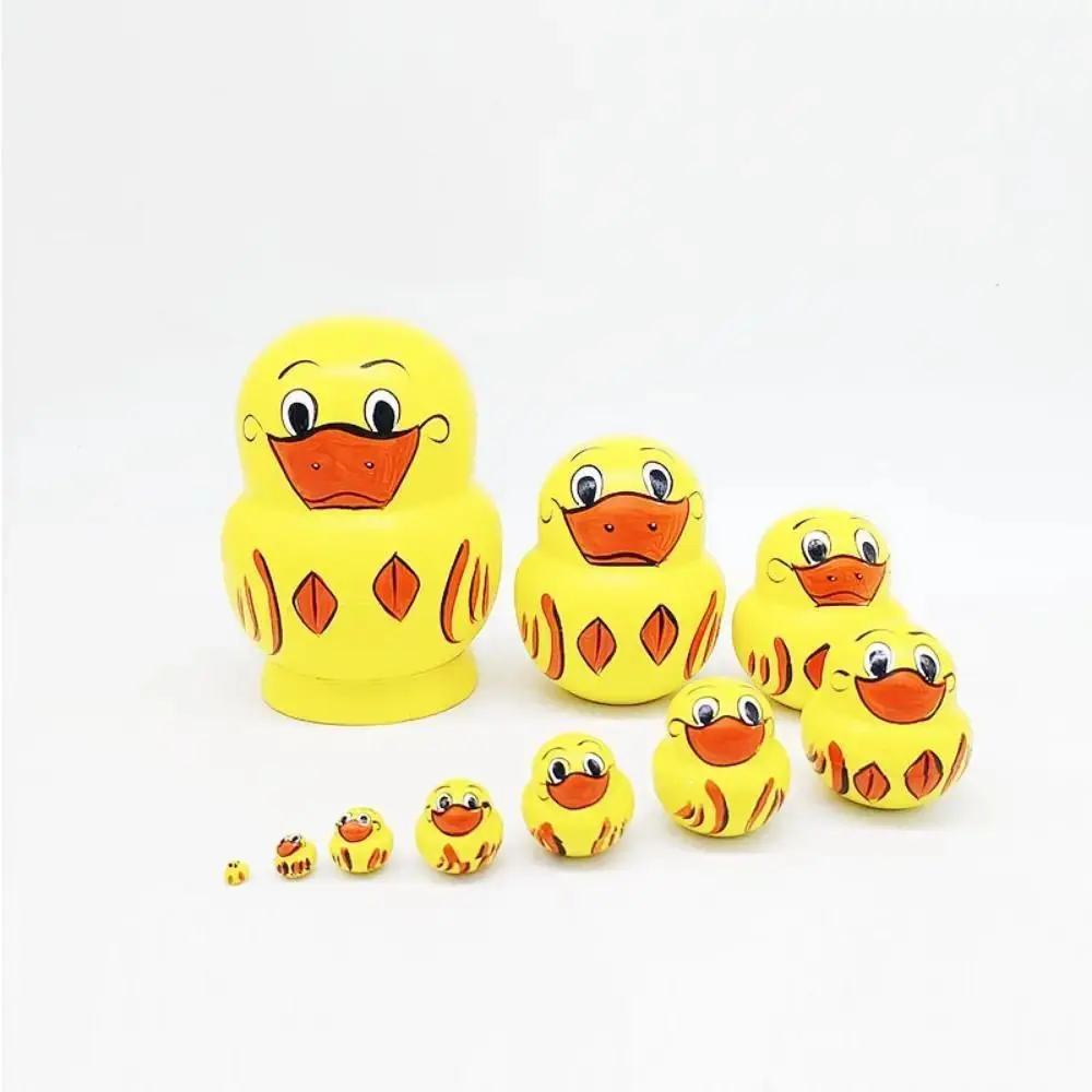Decorations 10 Layer Nesting Dolls Yellow Duck Wooden Matryoshka Doll Toys Animals Pattern Cartoon Stacking Dolls Chidrens Gift