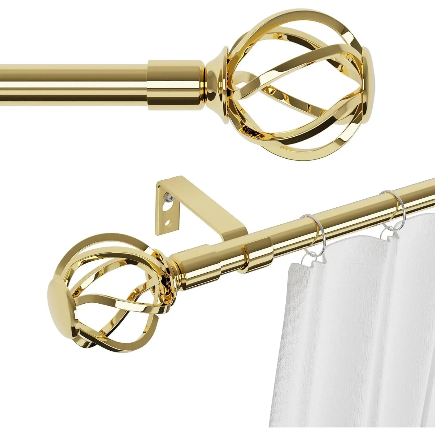 Curtain Rods for Windows 66 to 120 with Cage Finials, Heavy Duty Curtain Rod Set with Splicing Adjustable, Decorative Curtain Rods for Outdoor Patio, Sliding Glass Door, 5/8" Diameter