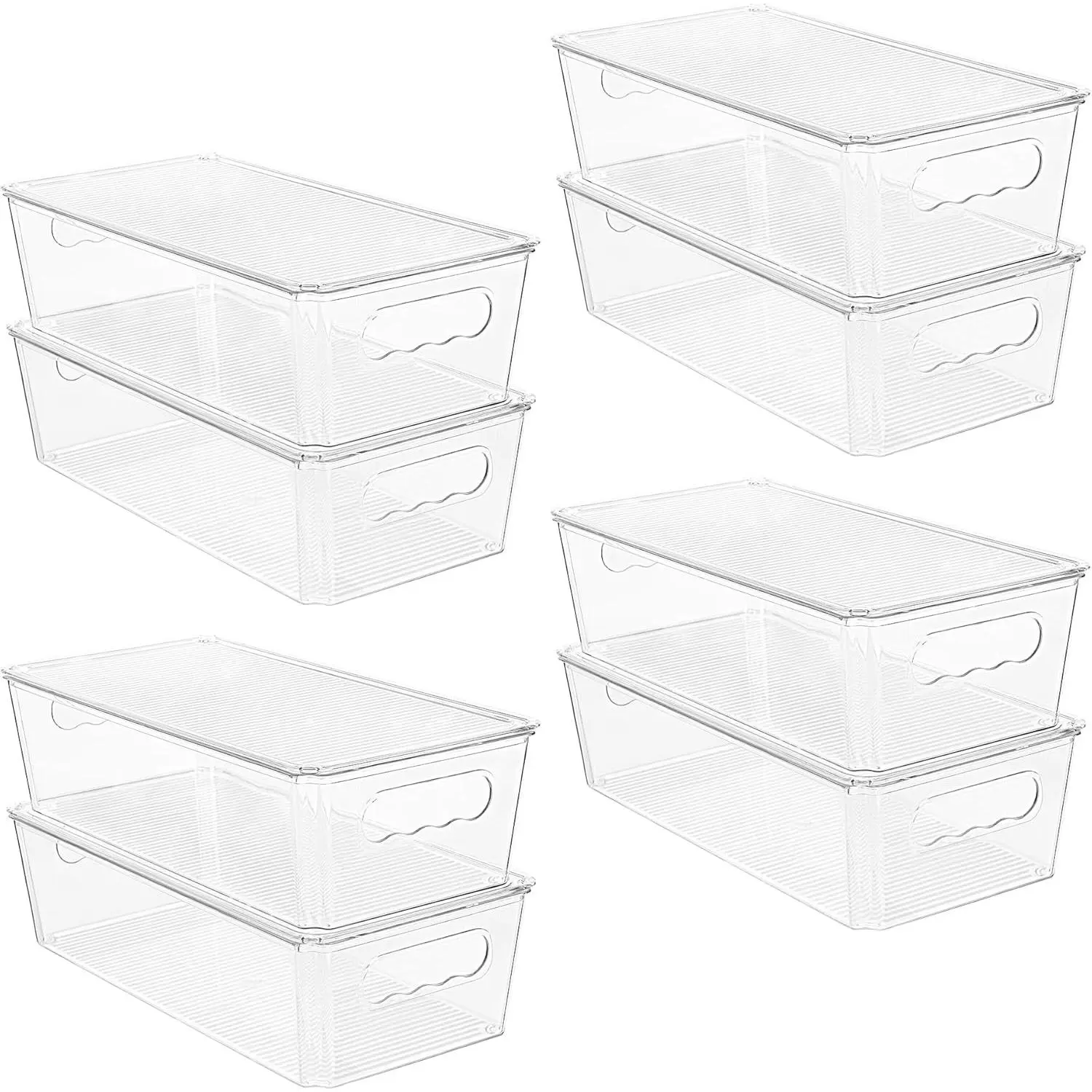 8pcs Clear Organizers and Storage Bins with Lids, Stackable Plastic Storage Containers with Handles for Fridge, Freezer, Pantry, Cabinet, Kitchen Organization