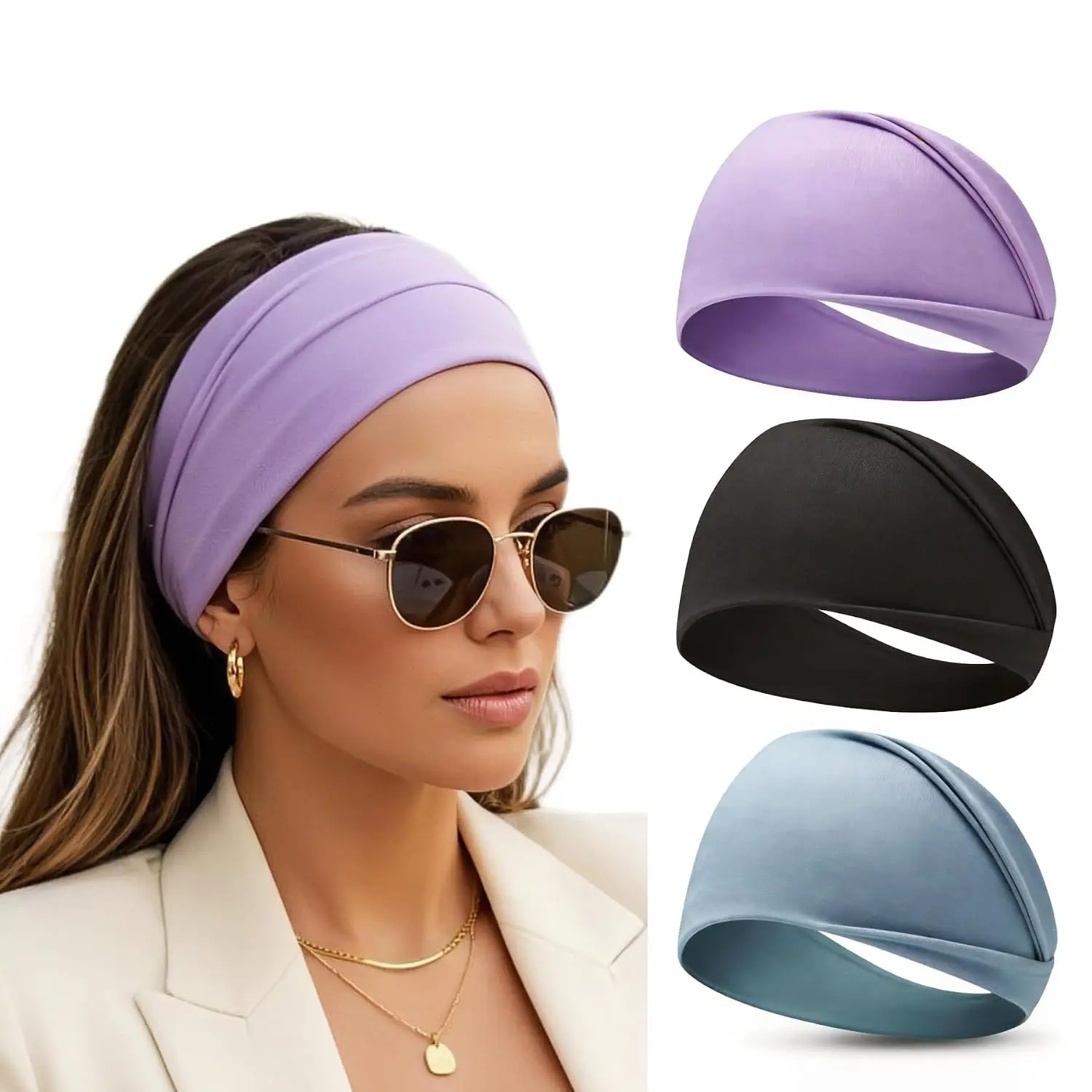 Headbands for Women 3 count – Soft Elastic Non Slip Wide Hair Bands, Breathable -Wicking, Stylish for Workout, Makeup, Yoga, Running & Daily Wear (Colorful Three-Pack)