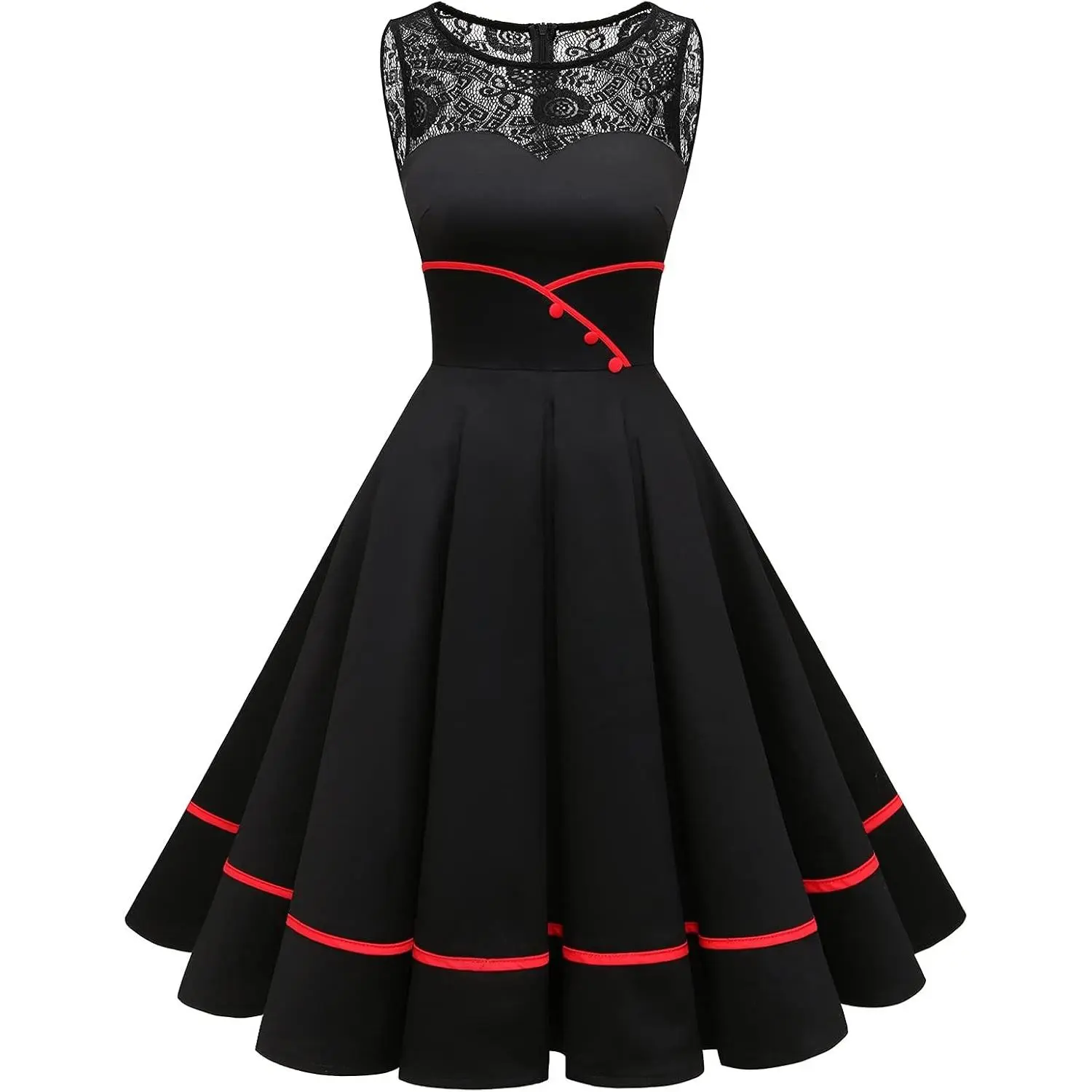 Women's 50s Vintage Floral Lace Retro Rockabilly Sleeveless Round Neck Cocktail Party Swing Dress