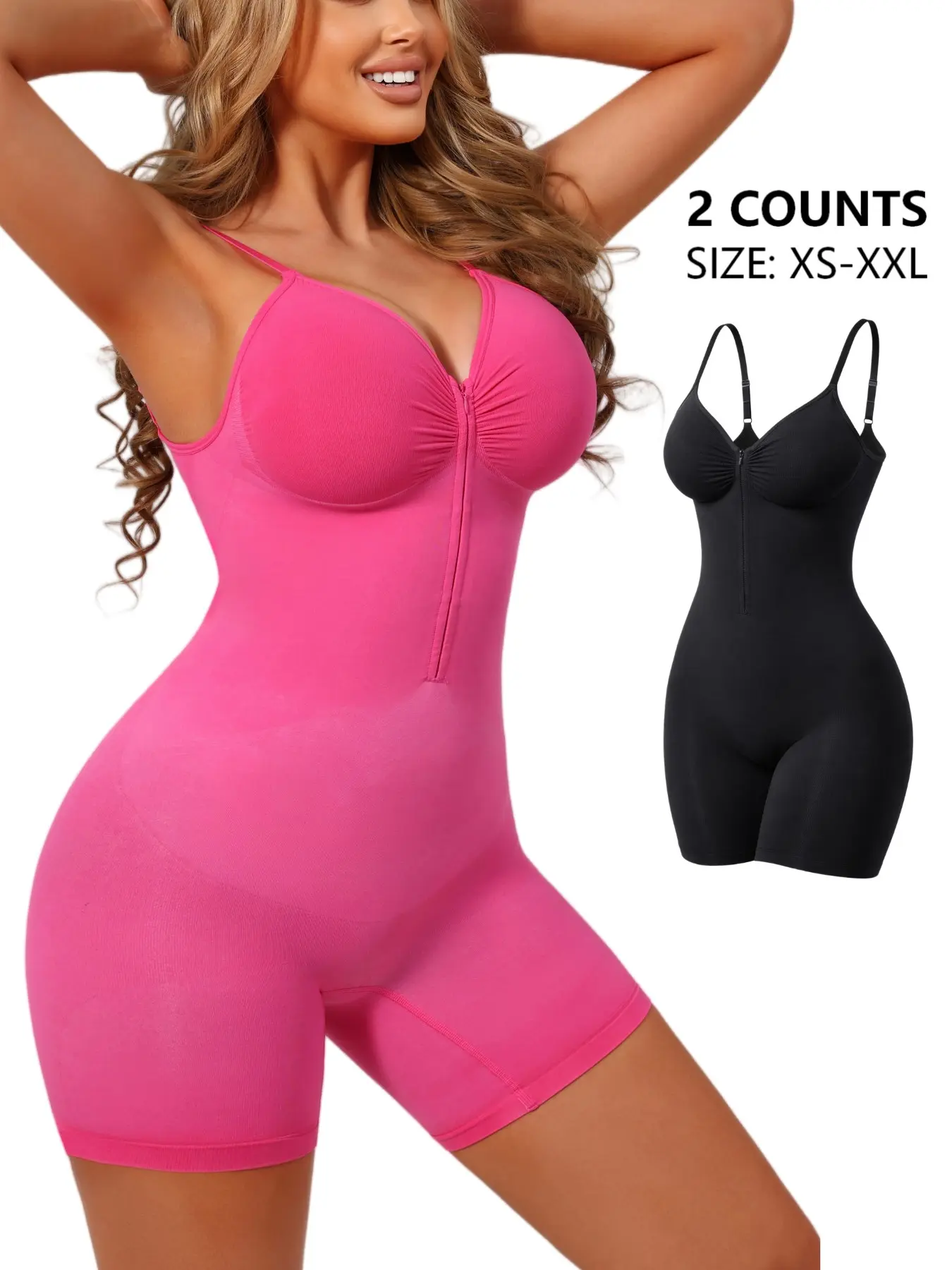 Women's Zipper Bodysuit, Seamless Stretchy Material, Push-Up & Butt Lifting, Casual Fit, All-Season Wear, Inner/outer Layering Option
