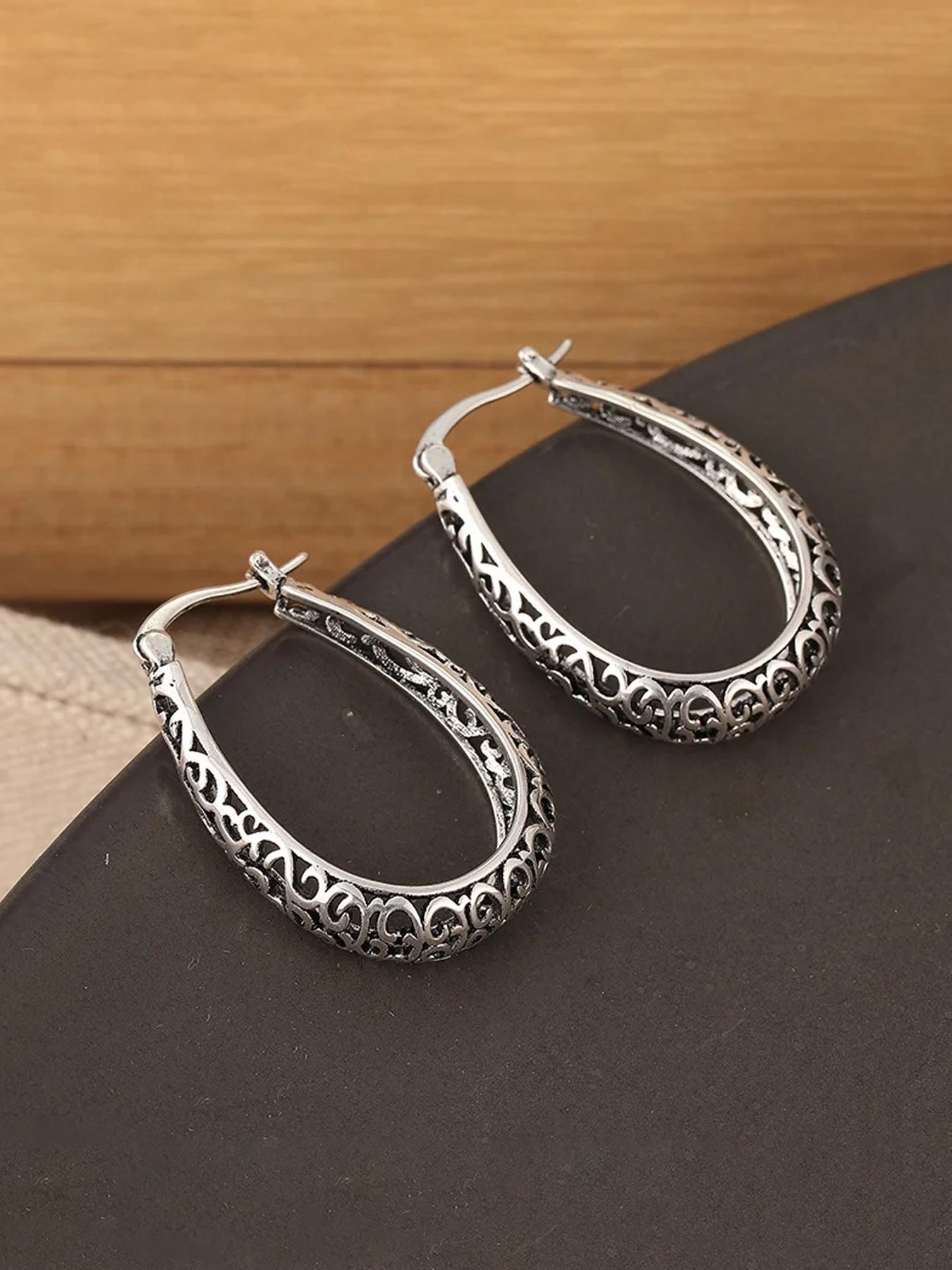 Vintage Hollow Out Design Hoop Earrings, Statement Earrings, Fashion Jewelry for Party, Daily Clothing Decor, Trendy All-match & Exquisite Jewelry for Birthday Gift, Fashionable Hoop Earrings