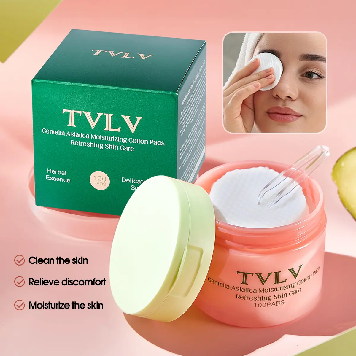 Hydrating Centella Asiatica Cotton Pads, 100 Sheets Facial Cleansing Care, Smooth Skin Suitable All Skin Types, Moisturizing Face Wipes