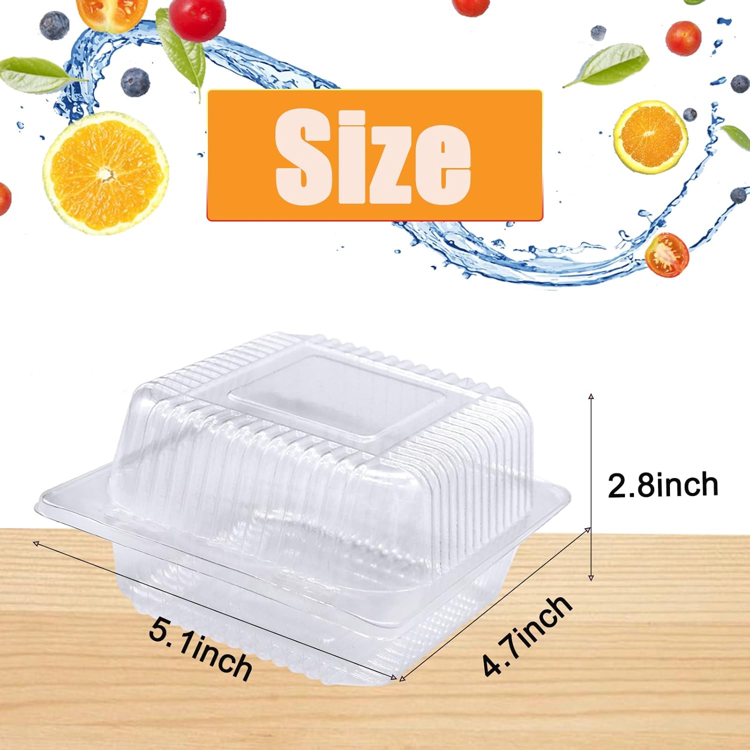 100 Pack Clear Plastic Square Hinged  Container,Disposable Plastic To Go Containers with Clear Lids,Cake Slice Containers Clamshell Takeout Tray for Pastry,Salad,Dessert(5.1"x 4.7"x 2.8")