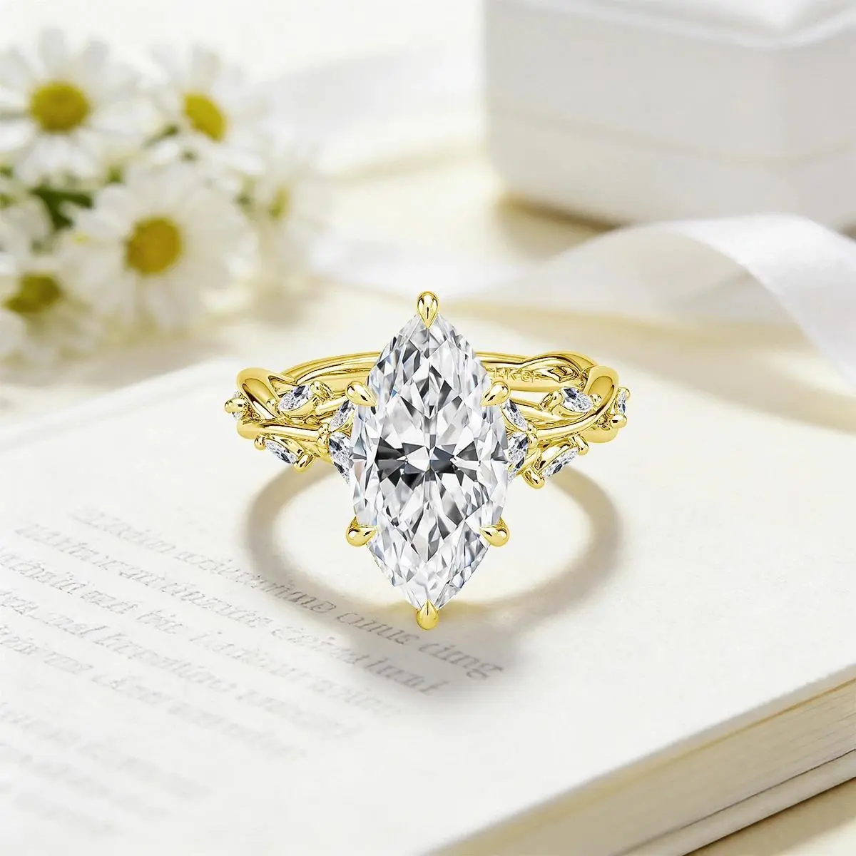 Real 14K Gold Filled Moissanite Wedding Ring 3CT Marquise Cut GRA Diamond Nature-Inspired Au585 Engagement Ring for Women anniversary gift christmas
