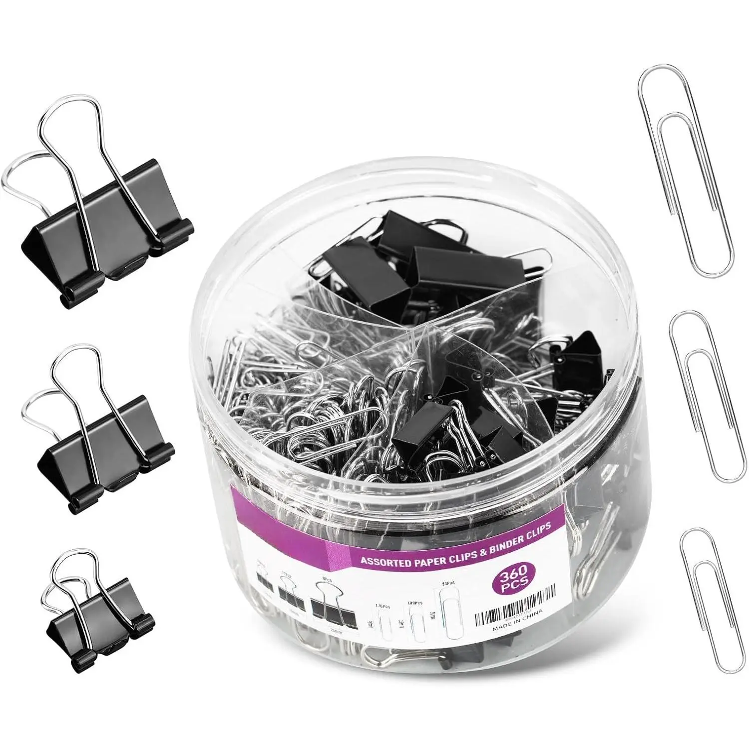 360 Pack  Sizes Metal Paper Clips & Binder Clips, Medium Large Binder Clips, Office School  Document Organizing Supplies