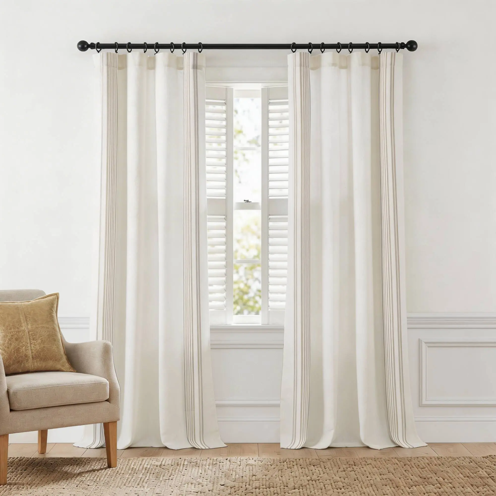 Nokaa 50x84 Inch Curtain Panels Set of 2 with 16 Rings, White/Gray Sheer Drapes, Light Filtering Window Treatment for Living Room Bedroom, Rod Pocket Curtains, Multiple Options Available