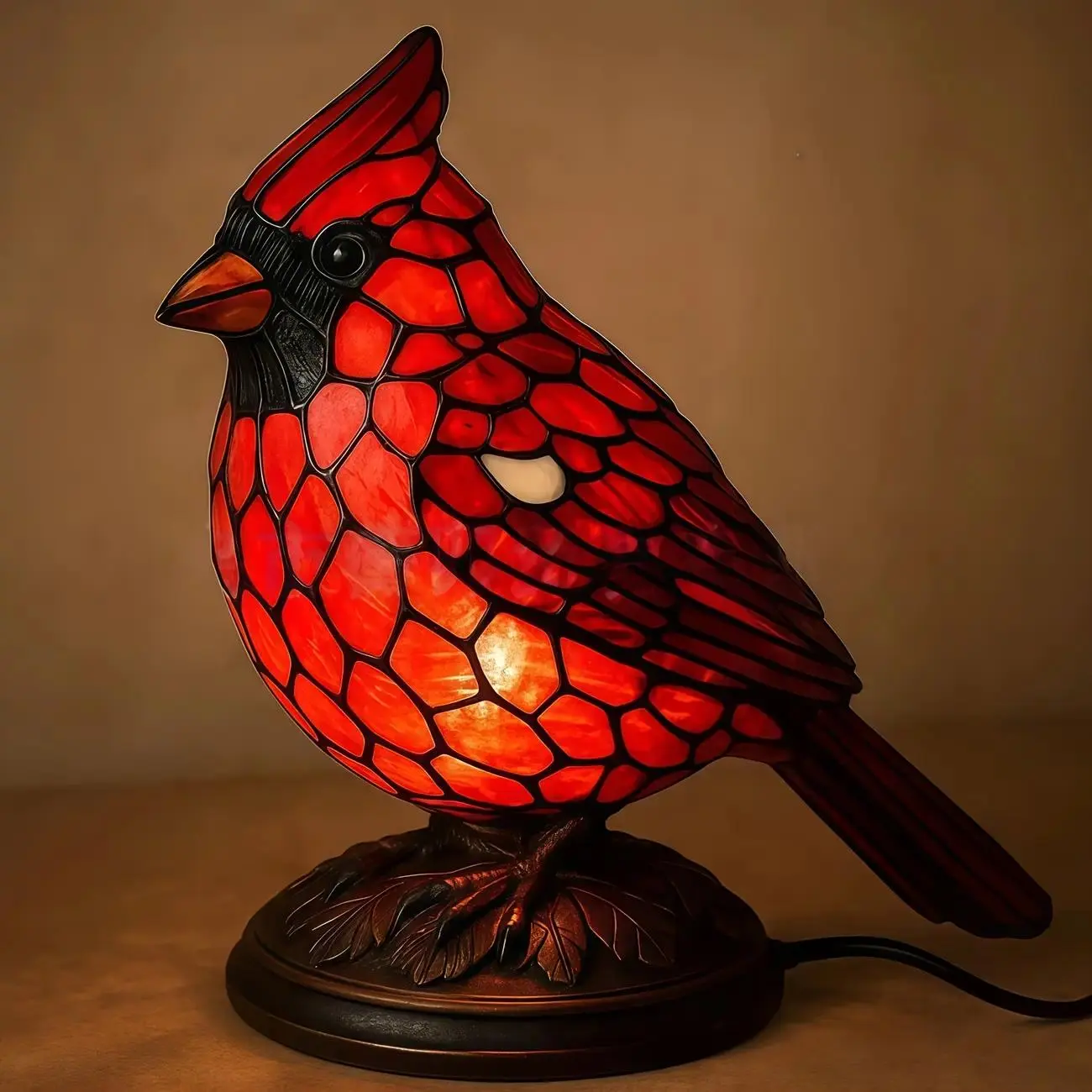 Red Cardinal Resin Night Light Lamp - Stained Glass Style Bird Table Lamp for Bedside Windowsill Bookshelf Decor, Perfect Christmas Thanksgiving Birthday Gift, Home Decor, Animal, Decoration, Bedroom Lamps