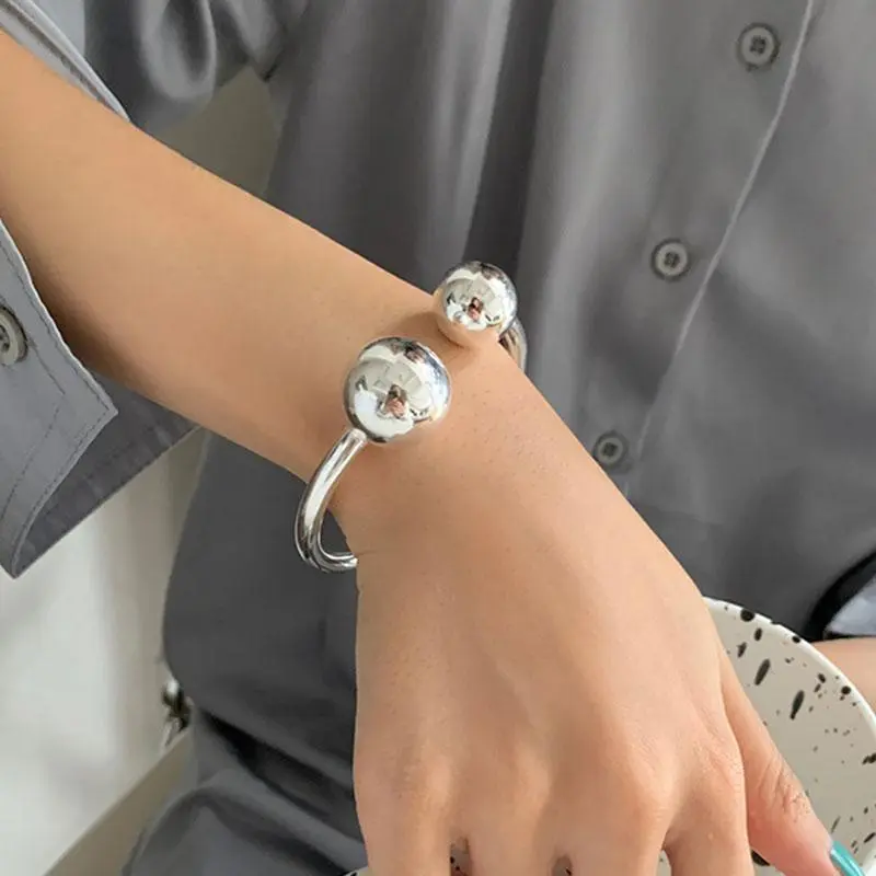 New  100% 925 Sterling Silver Hot Sell Simple Two Ball Design Lady Bangle Wholesale Jewelry Girlfriend Gift No Fade