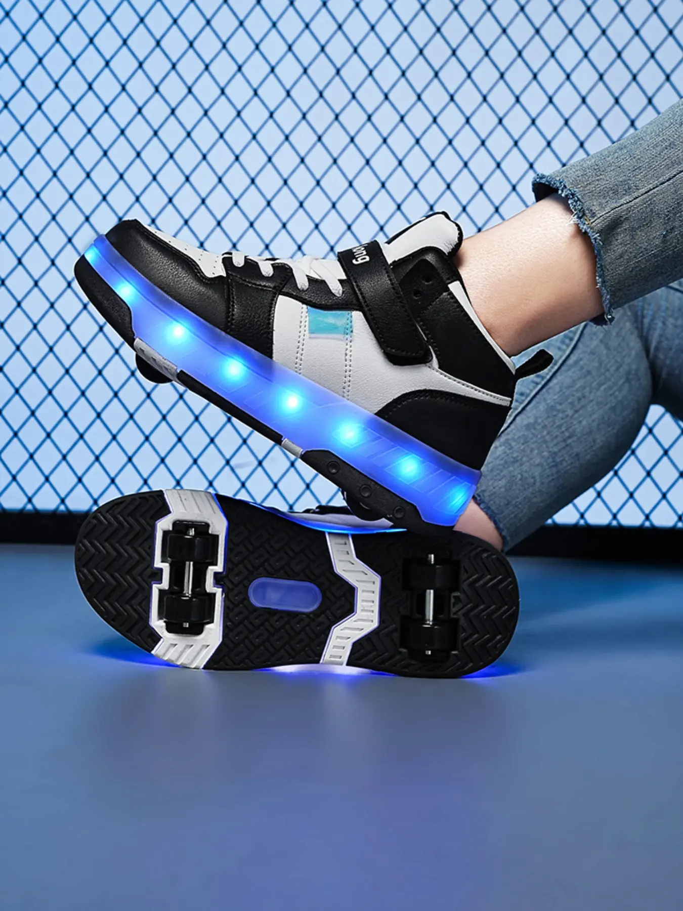 USB Charging LED Colorful Glowing Shoes, Light Up Shoes, Night Light Roller Skates, Kids Sports Sneakers, All Seasons, Unisex Shoes
