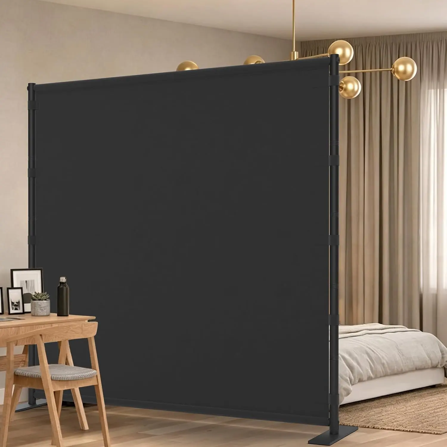 Room Divider, Freestanding Single Panel Privacy Screen, Portable Temporary Wall Dividers for Room Separation, Large Room Partitions and Separators with Carrying Bag, 71''W x 76''H, Black