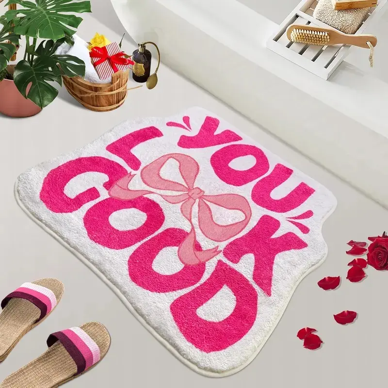 soft plush bathroom mat, letter carpet, bow design, absorbent bathroom carpet, Bath Mats For Bathroom, bedroom living room decoration home foot mat