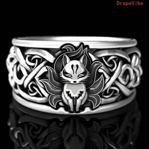 Distressed Silver Open Fox Ring, Adjustable Stackable Finger Jewelry For Daily Index Finger Outfit Matching