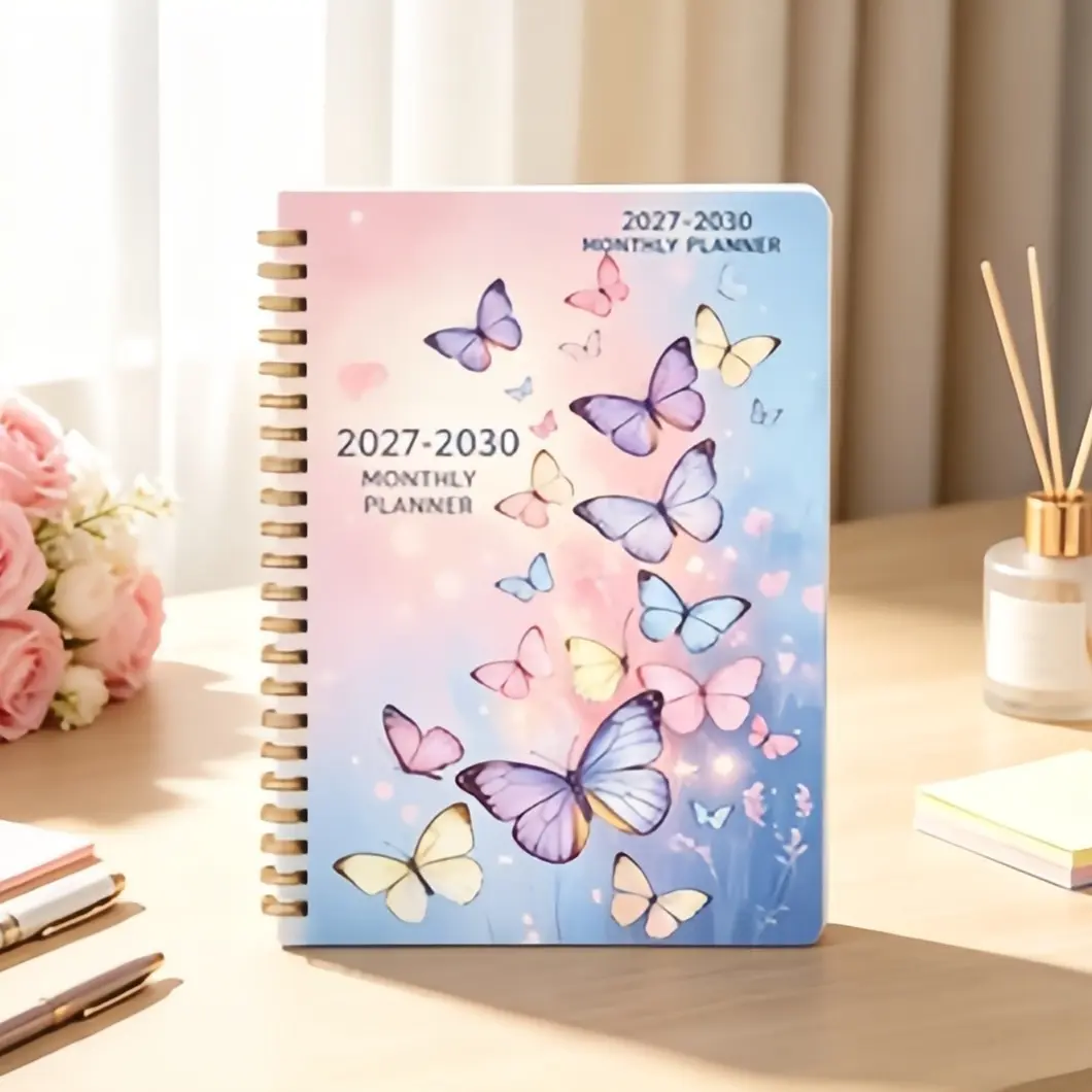 2027‑2030 4‑Year Monthly Planner Spiral Journal, Watercolor Butterfly Art Cover 48 Month Calendar Notebook for Women Girls, with Highlighted Holidays, Countdown, Notes & Quick Reference Calendar, for Students Office Ladies, Christmas New Year Birthday Hol