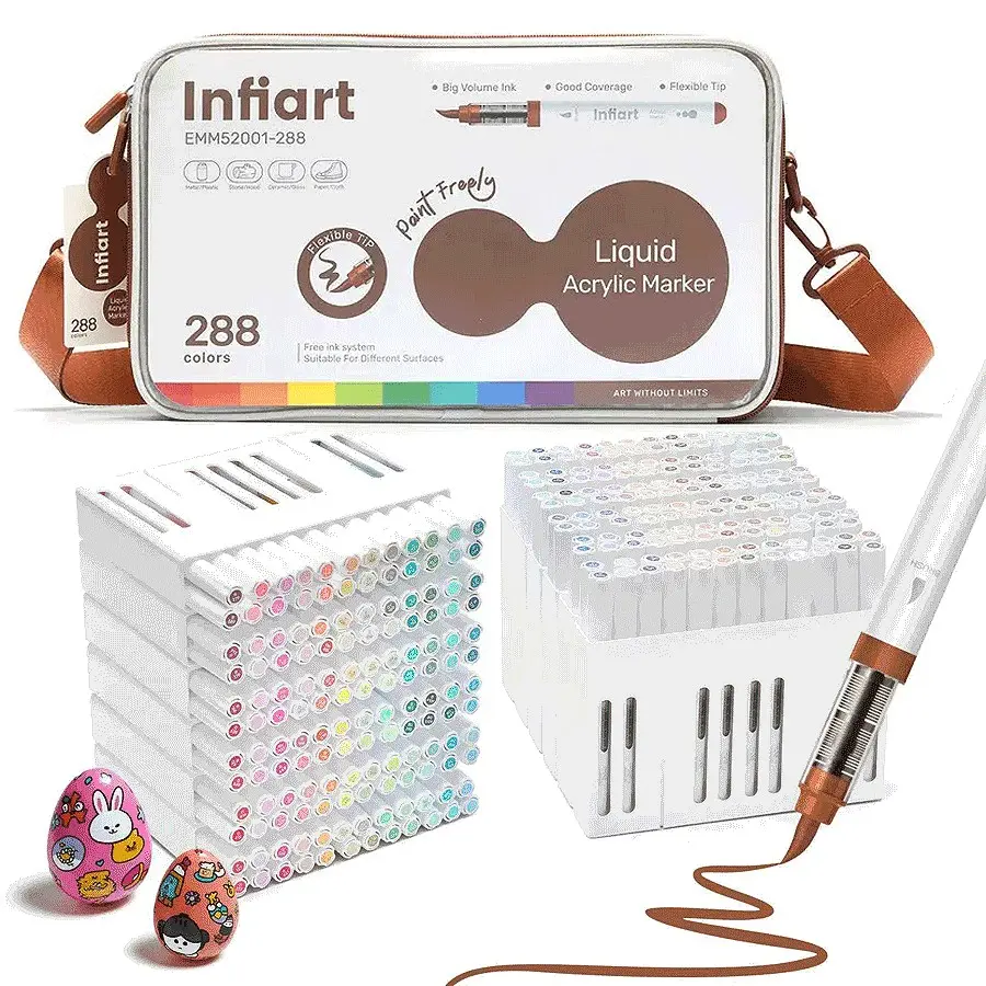 288/240/168/120/72 Colors Direct Liquid acrylic markers-With Organizer Bag, Colouring marker pens Set, Quick Drying, Fade Resistant, perfect for painting, illustrations, Painting supplies, back-to-school season for coloring books and other DIY projects