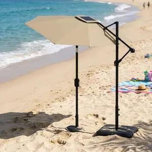 9FT Half Patio Umbrella with UV blocking canopy｜Easy crank lift for narrow deck & side wall use
