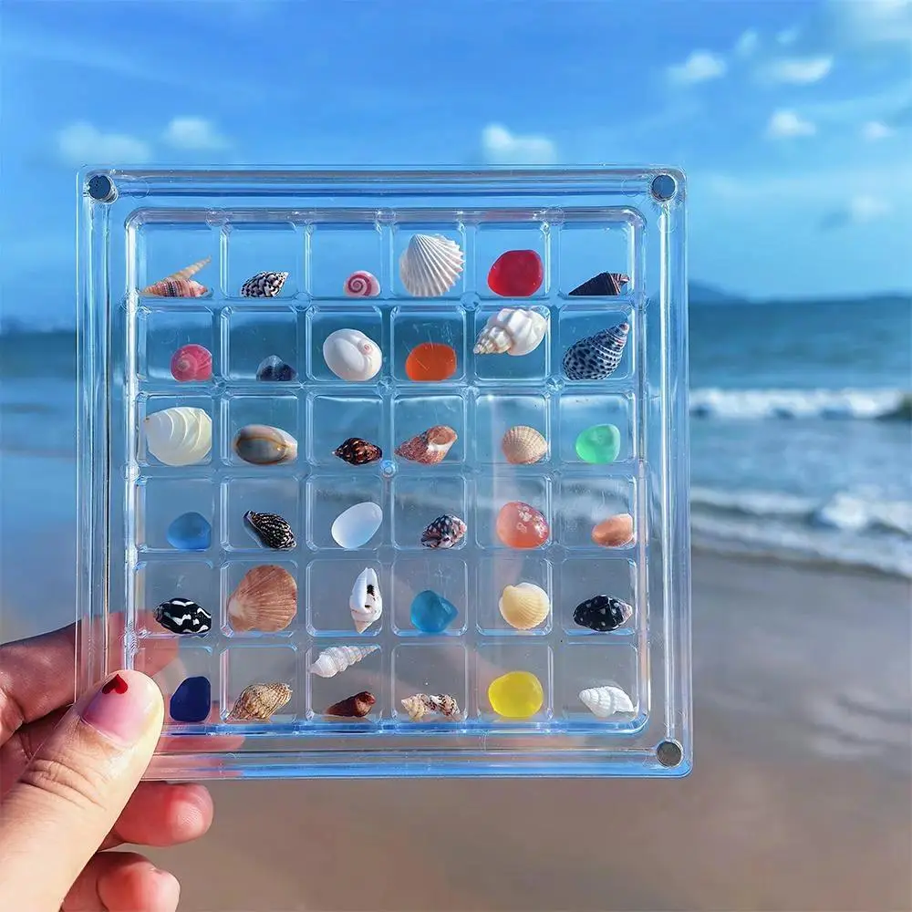 33-Grid Clear Shell Display Box, Magnetic Acrylic Storage Organizer Case for Collectibles, Aesthetic Home Decor Display Box for Shells, Jewelry, Small Items & Collector Gifts
