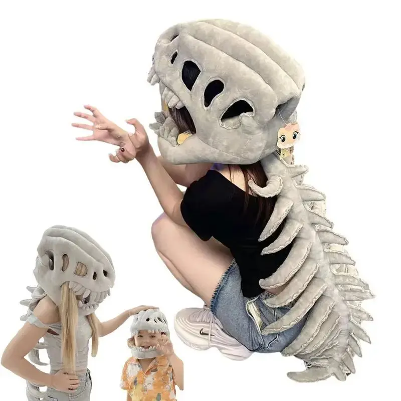 Women's Halloween Dinosaur Family Cosplay Costume Sets - Non-Blow Realistic Plush Skeleton Suit, Skull Headpiece Accessory, Adult-Fit Special Clothing Accessory, Halloween Costume Sets