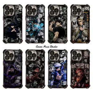 JJK Anime Manga Character Collage Smartphone Casing - Metallic Electroplated, Shockproof 4-Corner Airbag Phone Accessory for iPhone 17,16,15,14,13,12,11 Pro Max (Gojo,Yuji,Megumi,Nobara Design)