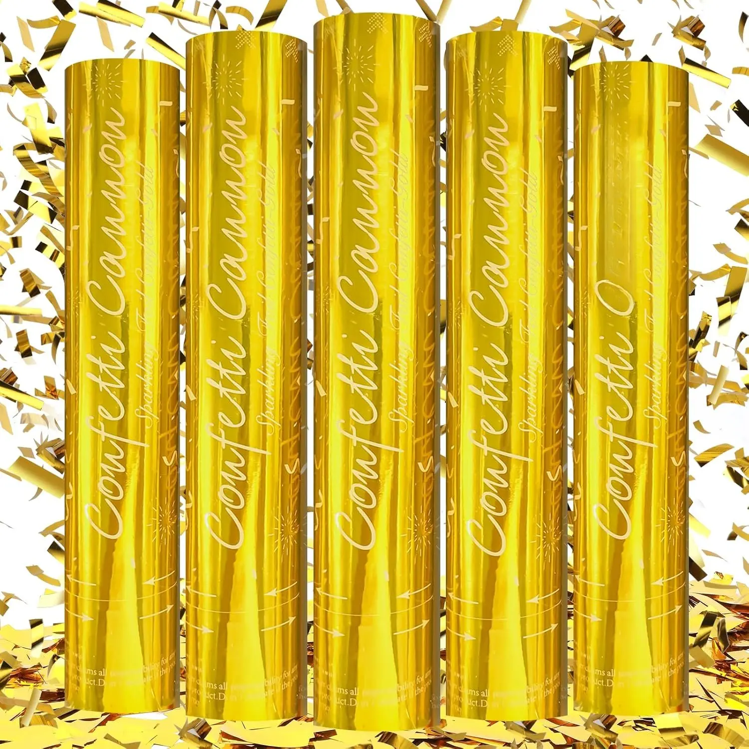 Confetti Poppers [5 Pack] 12 Inch Confetti Cannons |  Foil Filled Party Poppers for Weddings, Birthdays, Graduation,  Year & Special Events