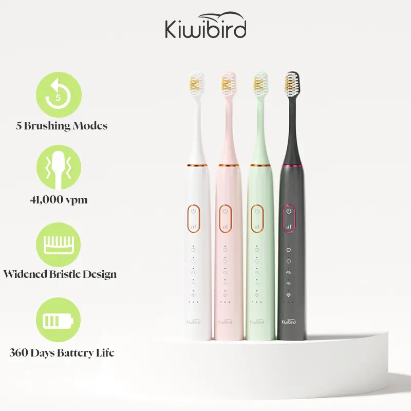 Sonic Electric Toothbrush with 41000VPM Magnetic Levitation Motor, 6 Modes, IPX8 Waterproof, Type-C Charging, 300-Day Ultra-Long Battery Life, 2 Wide Whitening Brush Heads Included