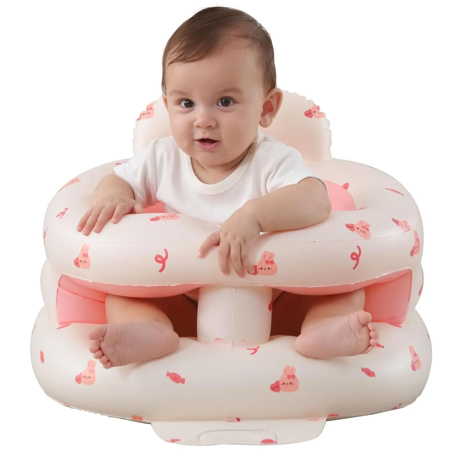 Upgrade Inflatable Baby Seat with Tray  Babies 3-36 Months, Built in Air Pump Bumbo Seat with Tray, Baby Chair Sit Me up Floor Seat  Baby, Learning to Sit&Feeding (Surround-Love Bunny)
