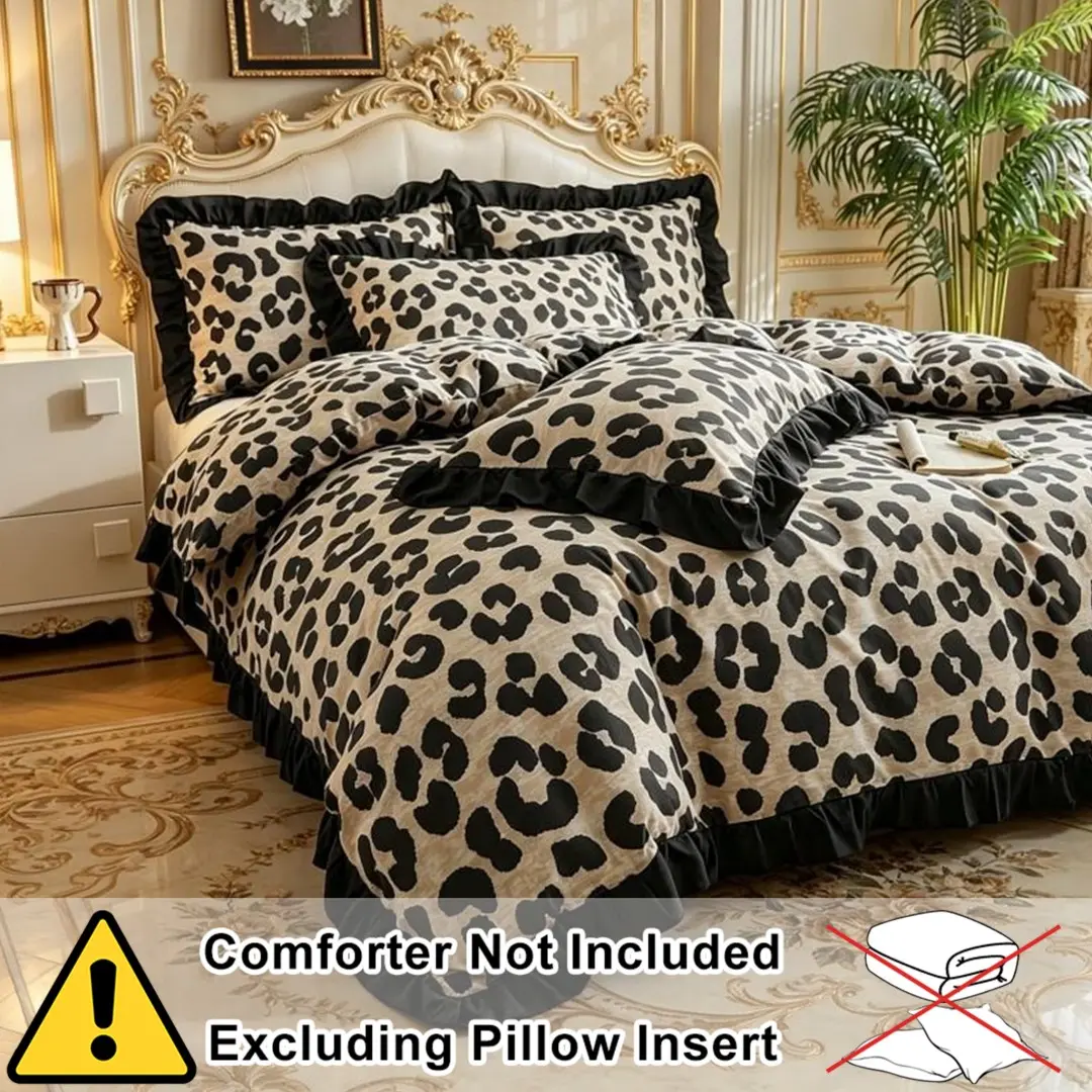 Leopard Print Duvet Cover Set, 2 or 3 Piece, Smooth Zipper, Bed Skirt, Romantic Bedroom Decor, Breathable, No Padding, Includes Pillowcase, Leopard Bedding Set, Decorative Bedding Set, Bed Sets Supplies