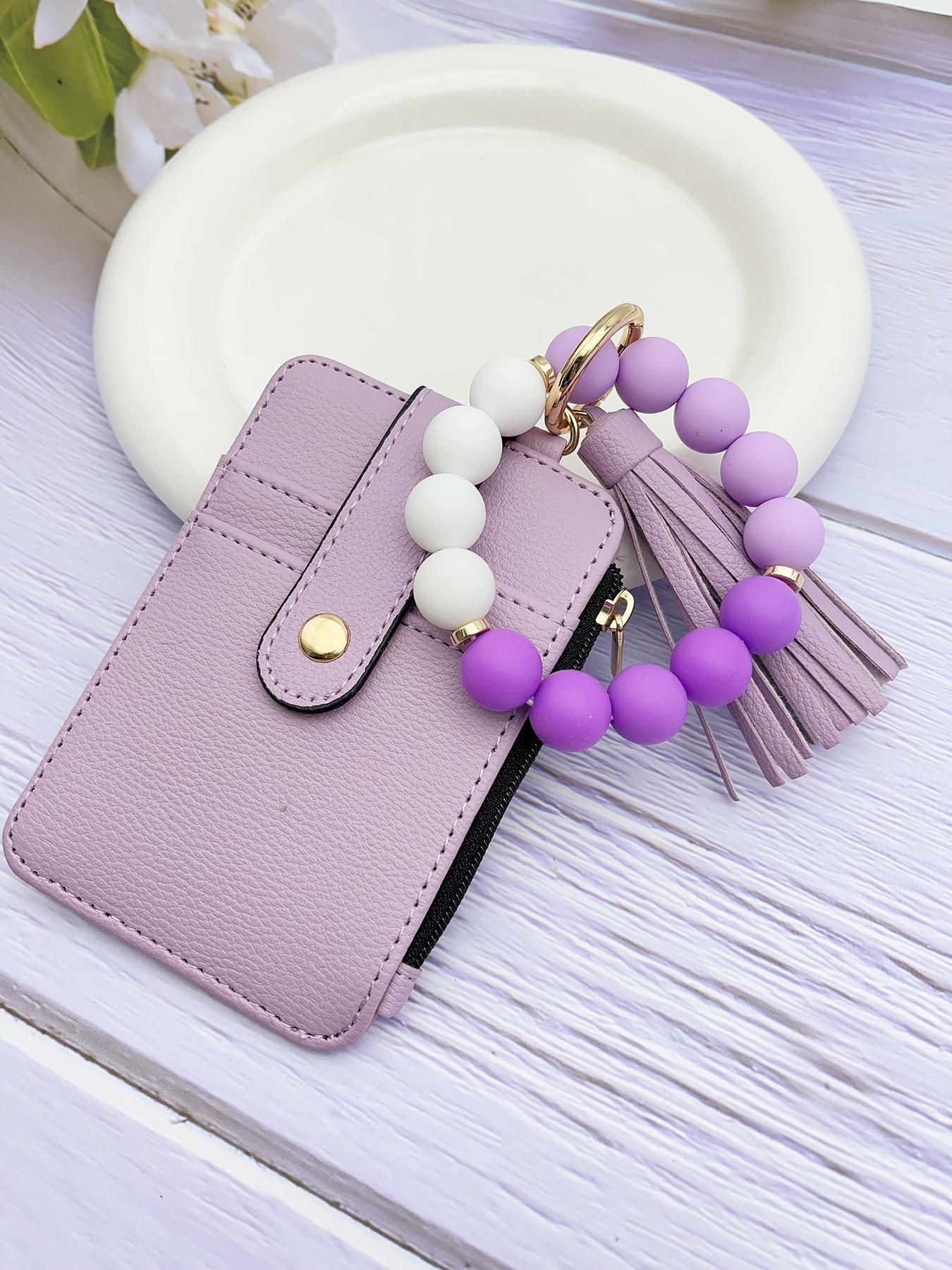 1pcs minimalist style, featuring marble-patterned silicone beads handcrafted into a western cowboy bag, wrist keychain, women's wallet card holder, bracelet key ring, Keychain Wristlet, perfect gift for friends or mothers