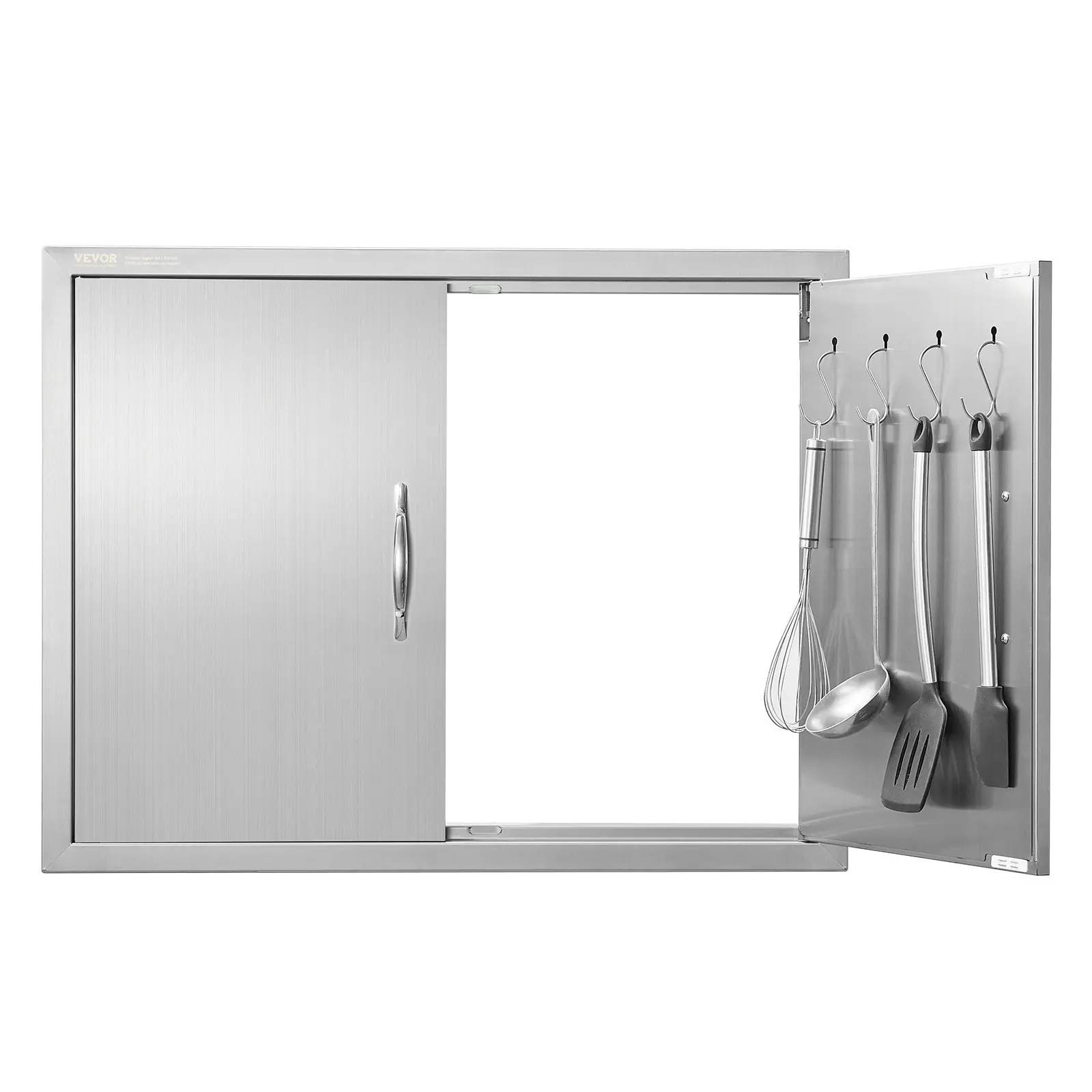 BBQ Access Door, 31Wx 24H Inch Double Outdoor Kitchen Door, Stainless Steel Flush Mount Door, Double Wall Vertical Door with Handles and Hooks, for BBQ Island, Grilling Station, Outside Cabinet