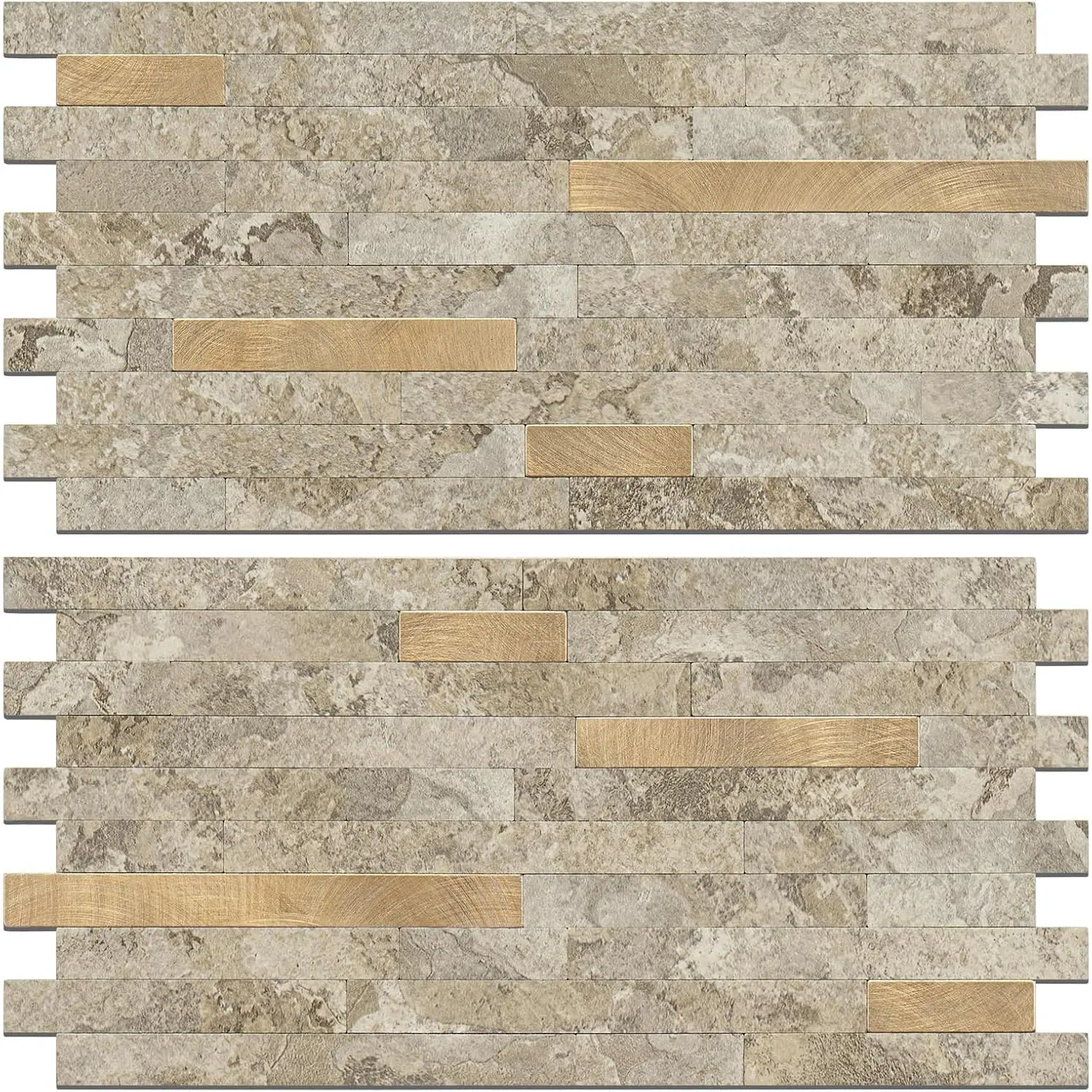 2 Sheets Peel and Stick Backsplash Tile, Stick  Backsplash for Kitchen and Bathroom, Stone Beige Marble Look PVC  Metal  Self Adhesive Wall Tiles