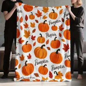 1Pc, Ultra Soft Autumn Pumpkin Harvest Design Flannel Throw Blanket, Perfect For Reading Forts, Travel Cabins, Wellness Rooms And Autumn Gift Baskets, Portable And Easy Care, Ideal For Halloween And Thanksgiving Use