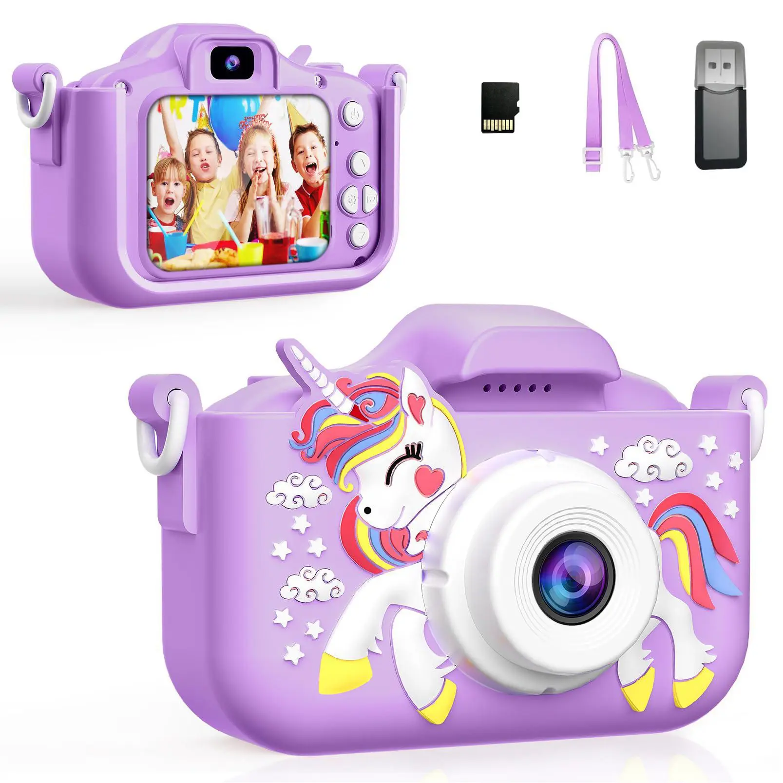 Cartoon Unicorn Heart Design Beginner Digital Camera Digicam, 1 Count Cute Video Recording Camera Toy with Memory Card & Card Reader, Perfect Gift for Daughter, Birthday & Holiday