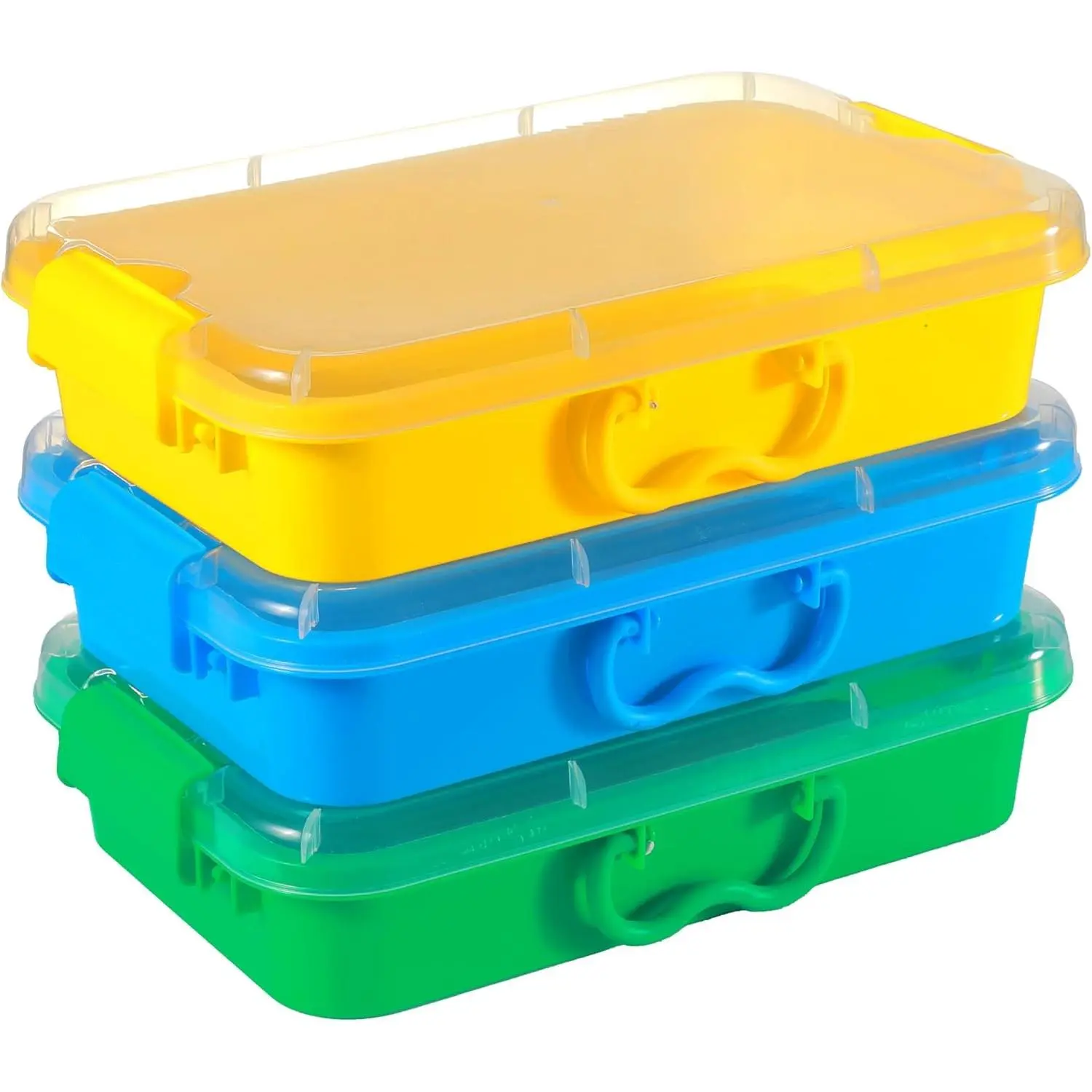 Sensory Bin with Lid for Toddlers 3 Pack 12.8 in, Stackable toy bins Durable Plastic Sandbox for crafts, easy stack activity containers for sand, crafts, puzzles and toys