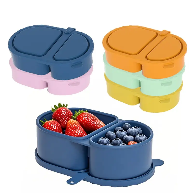 1/2/3Pcs Double‑Compartment Food Storage Bento Box With Lid, Reusable Leak‑Proof Portable Lunch Container, Divided Sauce Snack Salad Box for Students, Perfect for Outdoor Picnic, Fruits, Nuts and Condiments Storage
