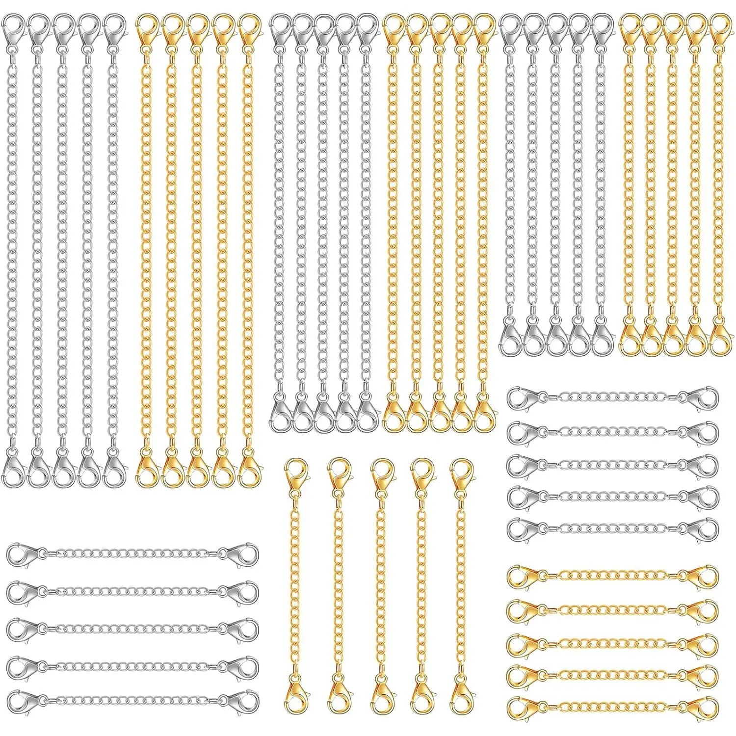 CZWZ 30 count Chain Extenders for Necklace, Necklace Extenders for Women Girls Bracelet Anklet Extender Stainless Steel Chain Extenders for  Making 2in 3in 4in 5in 6in (15 , 15 )