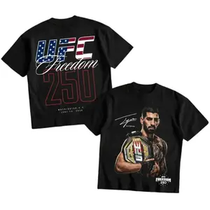 Graphic T-Shirt UFC 250 Years Freedom Justin Gaethje vs Ilia Topuria Shirt, UFC Fighters MMA Fan Tee, UFC MMA Shirt, UFC Champions Sports Tee, Unisex Cotton Streetwear Camiseta, Gift for Him, Summer Verano Outfit