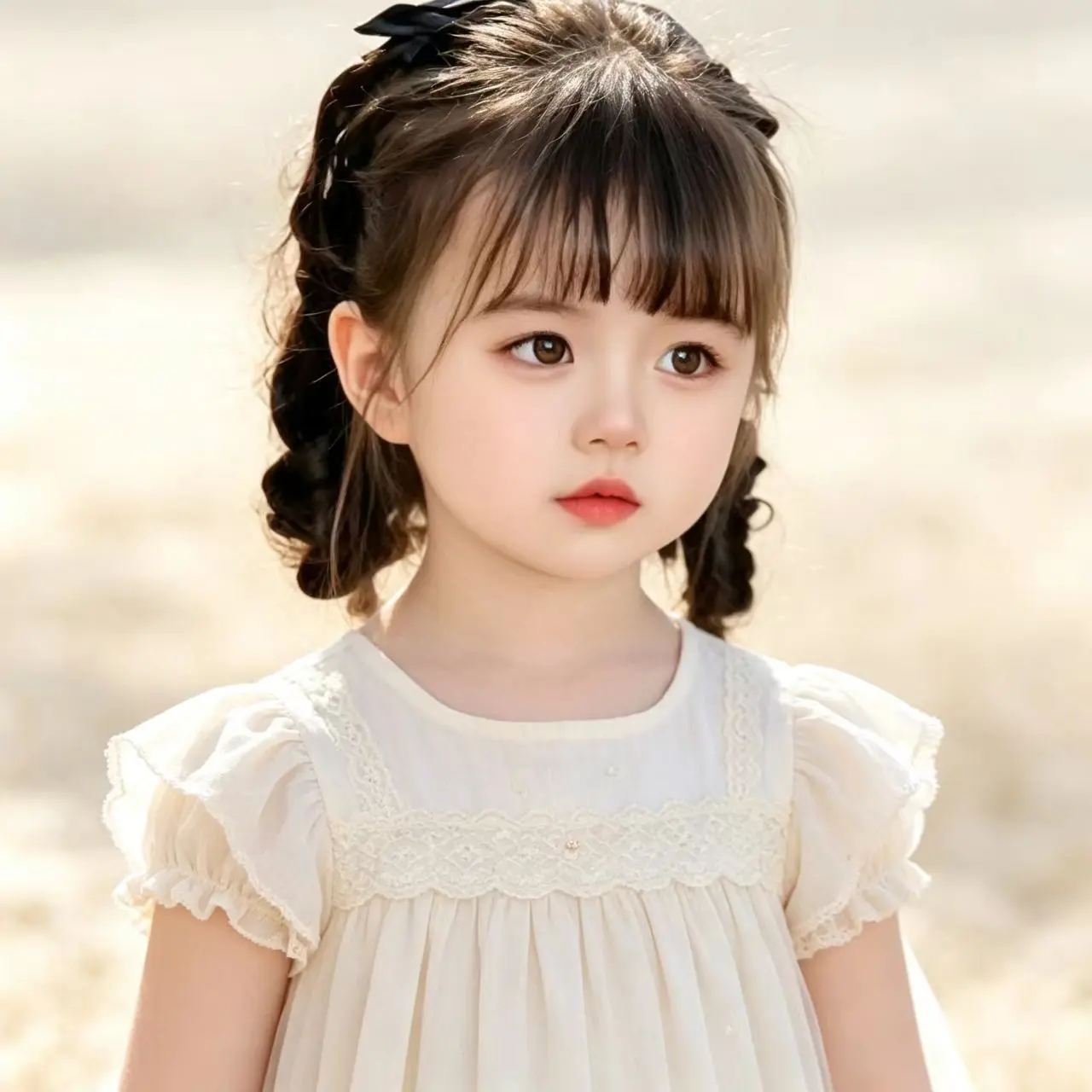 Bow Curl Hair Wig Ponytail Accessory, Princess Curl Stage Performance Photo Prop, Little Girl Photography Costume Hairpiece